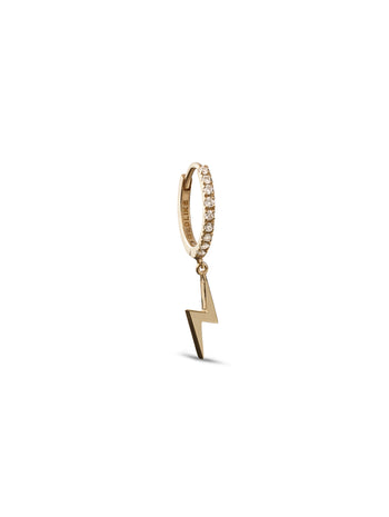 Lightning Bolt Yellow Gold Pavé Single Huggie Hoop Earring