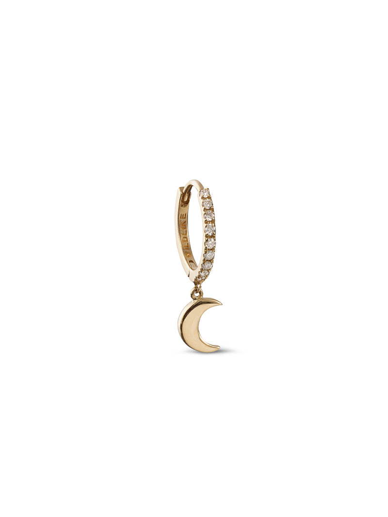 Moon Yellow Gold Pavé Single Huggie Hoop Earring