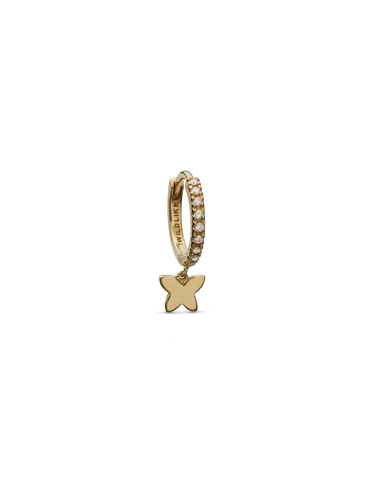 Butterfly Yellow Gold Pavé Single Huggie Hoop Earring