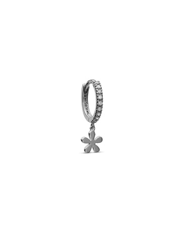 Flower White Gold Pavè Single Huggie Hoop Earring