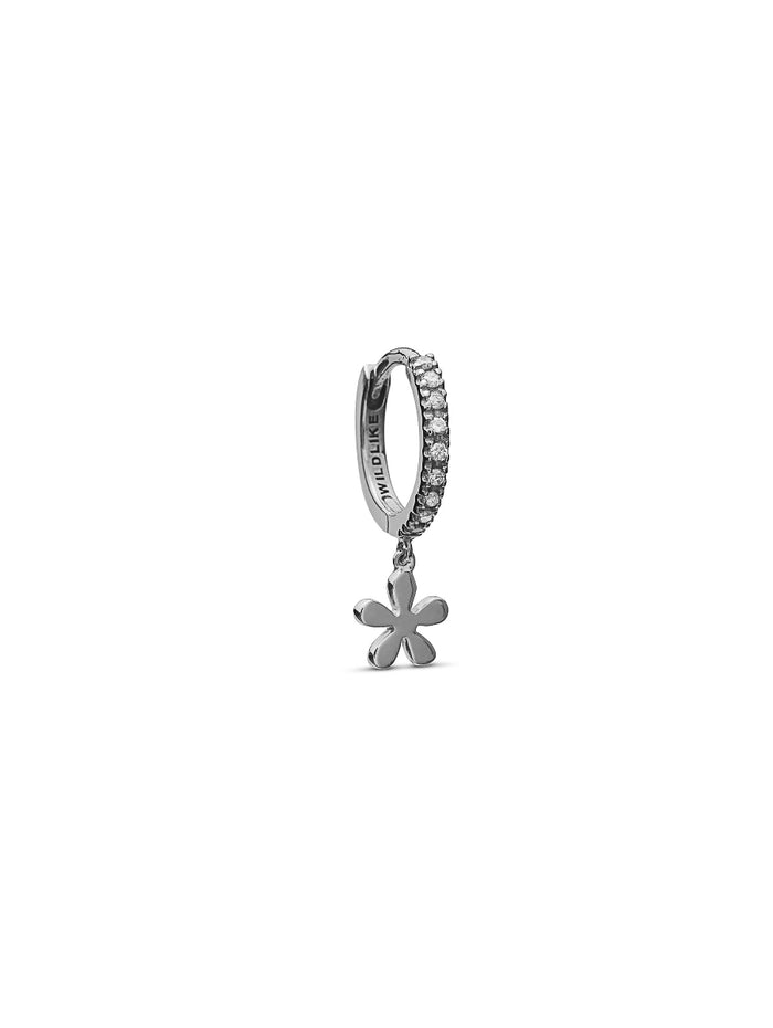 Flower White Gold Pavè Single Huggie Hoop Earring