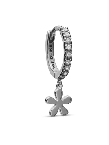 Flower White Gold Pavè Single Huggie Hoop Earring