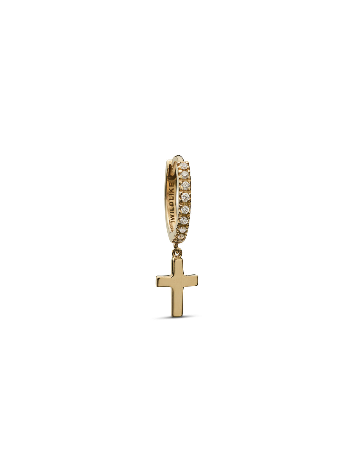 Cross Yellow Gold Pavé Single Huggie Hoop Earring