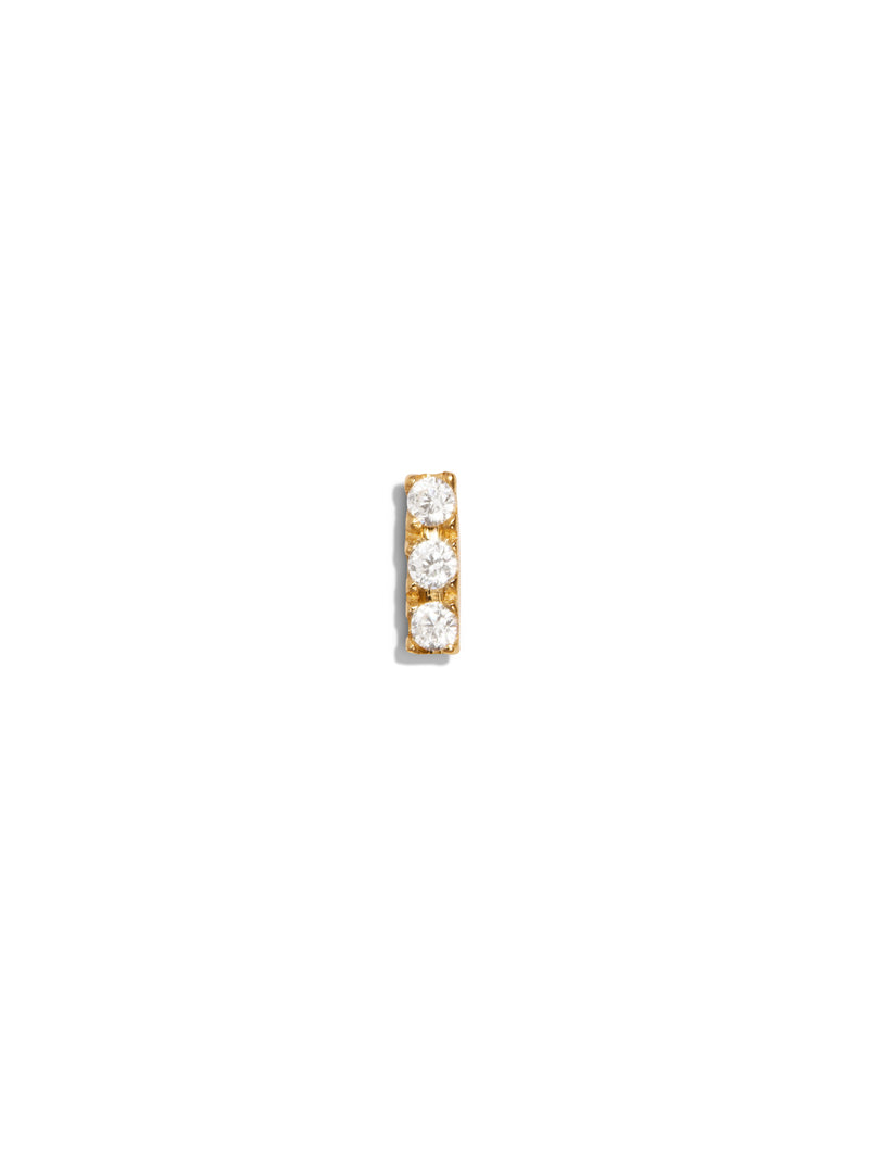 3 Diamond Yellow Gold Bar Single Stud