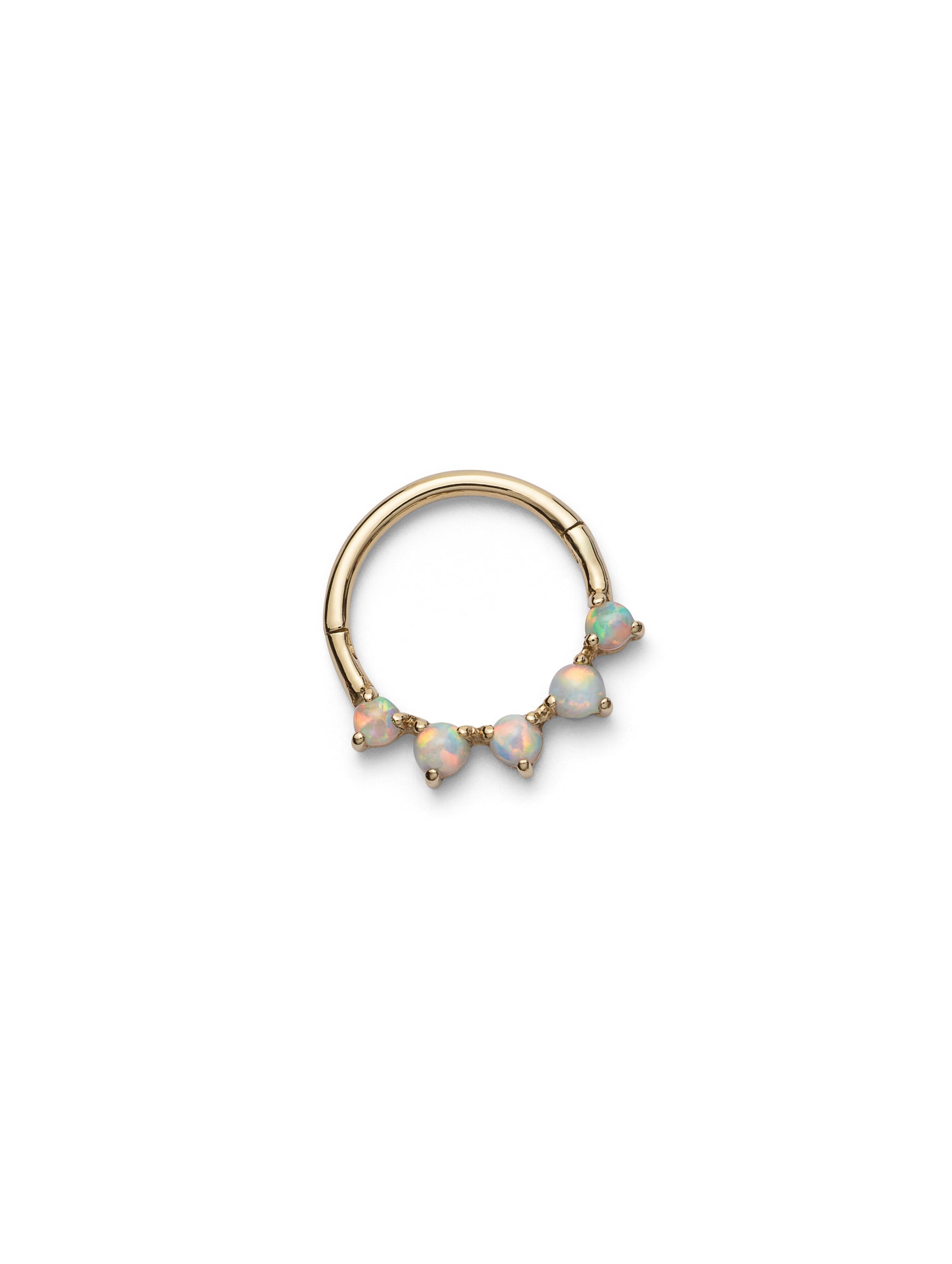 5 Stone Opal Yellow Gold Front Single Hoop Earring