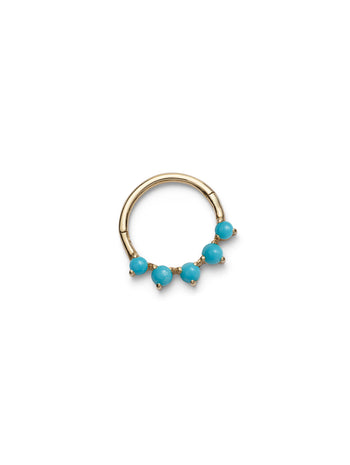 5 Stone Turquoise Yellow Gold Single Hoop Earring