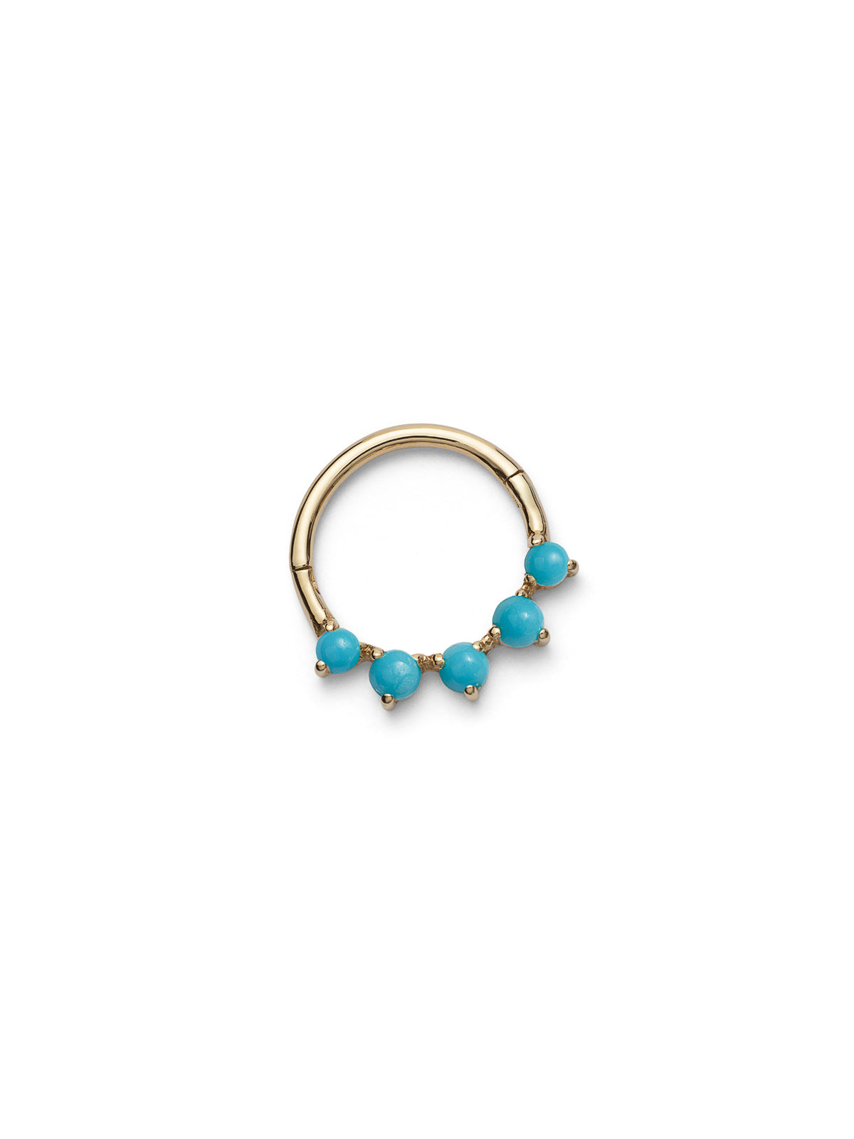 5 Stone Turquoise Yellow Gold Single Hoop Earring