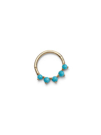 5 Stone Turquoise Yellow Gold Single Hoop Earring