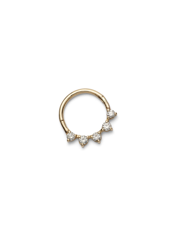 5 Stone Diamond Yellow Gold Single Hoop Earring