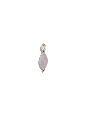 Vertical Marquise Opal and Round Diamond Yellow Gold Single Stud Earring