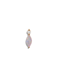 Vertical Marquise Opal and Round Diamond Yellow Gold Stud