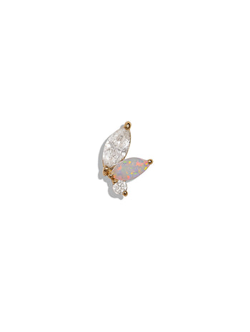 Marquise Opal, Marquise Diamond, and Round Diamond Yellow Gold Single Stud Earring