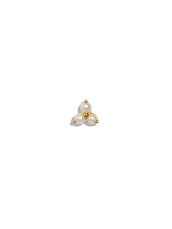 Tri-Pearl Yellow Gold Single Stud