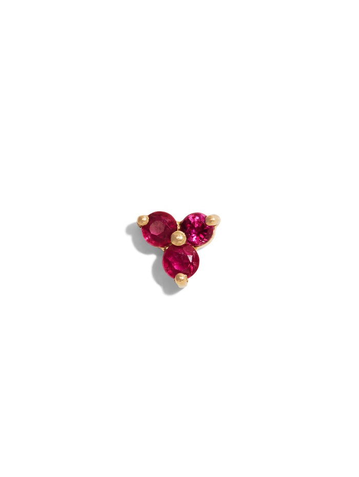 Tri-Ruby Yellow Gold Stud