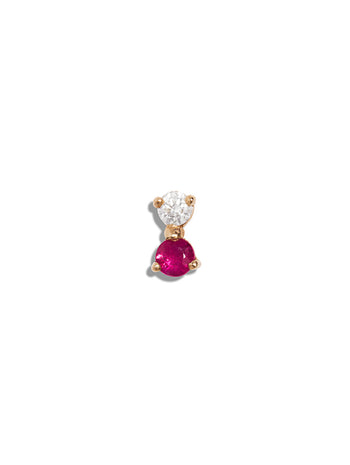 Ruby and Diamond Yellow Gold Stud