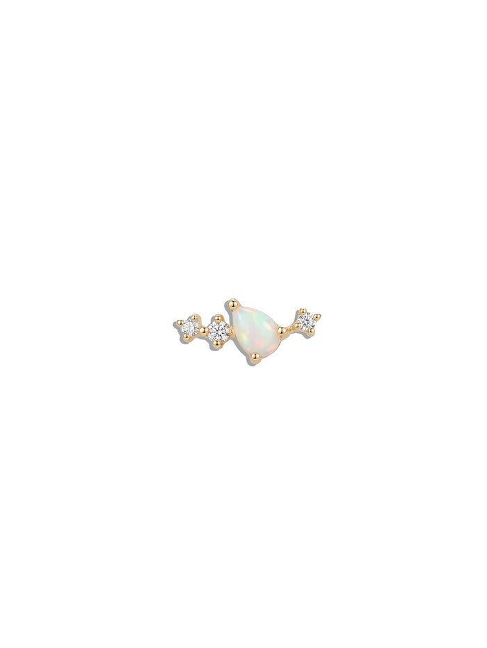 Opal & 3 Diamond Cluster Curve Yellow Gold Stud