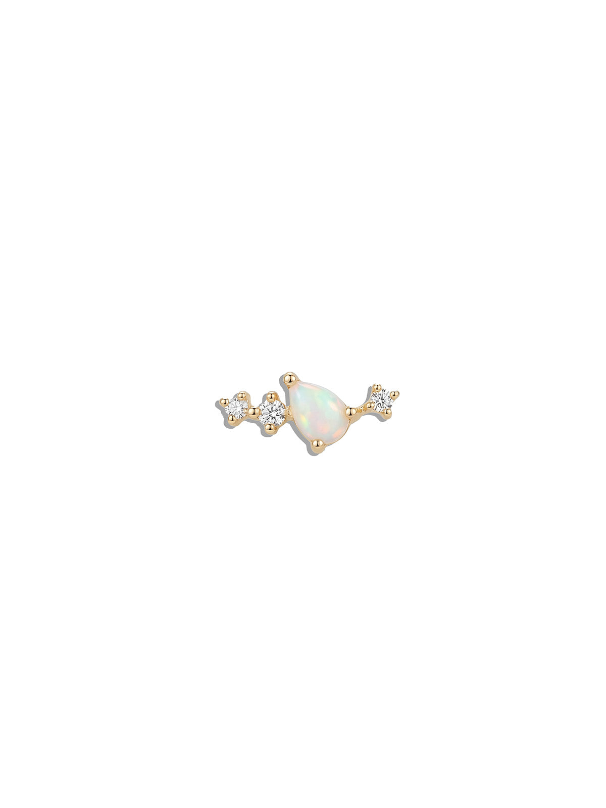 Opal & 3 Diamond Cluster Curve Yellow Gold Stud