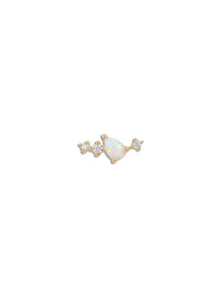 Opal & 3 Diamond Cluster Curve Yellow Gold Stud