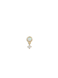 Opal Bezel & Tiny Diamond Drop Yellow Gold Stud
