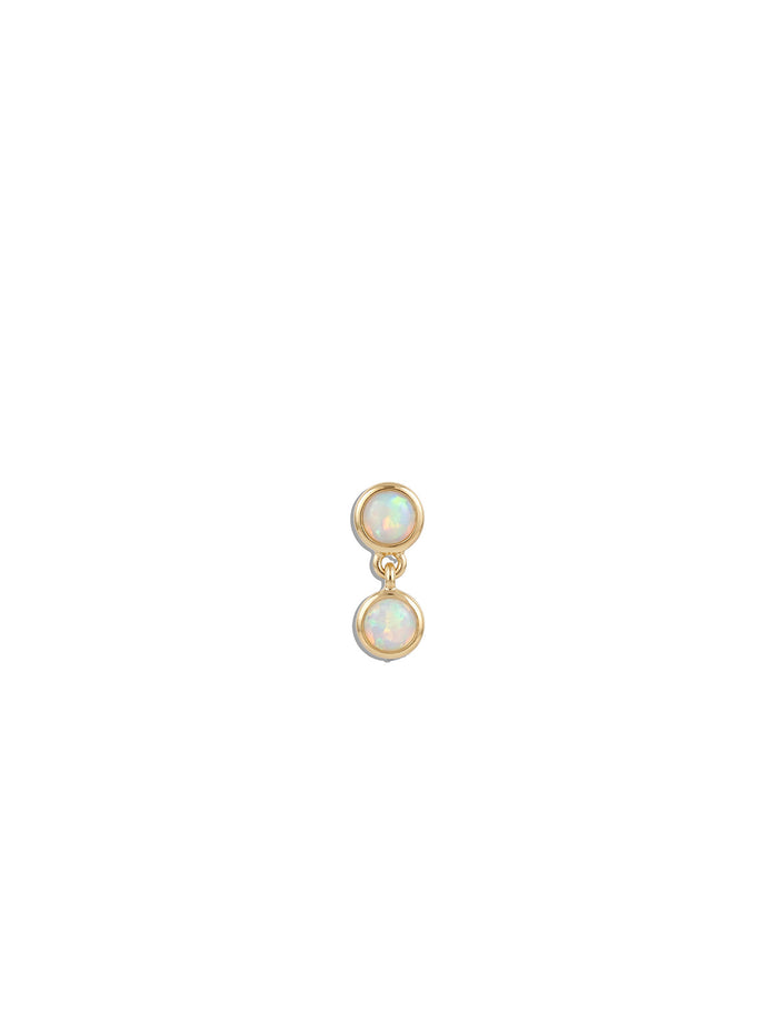 Double Opal Bezel Drop Yellow Gold Stud