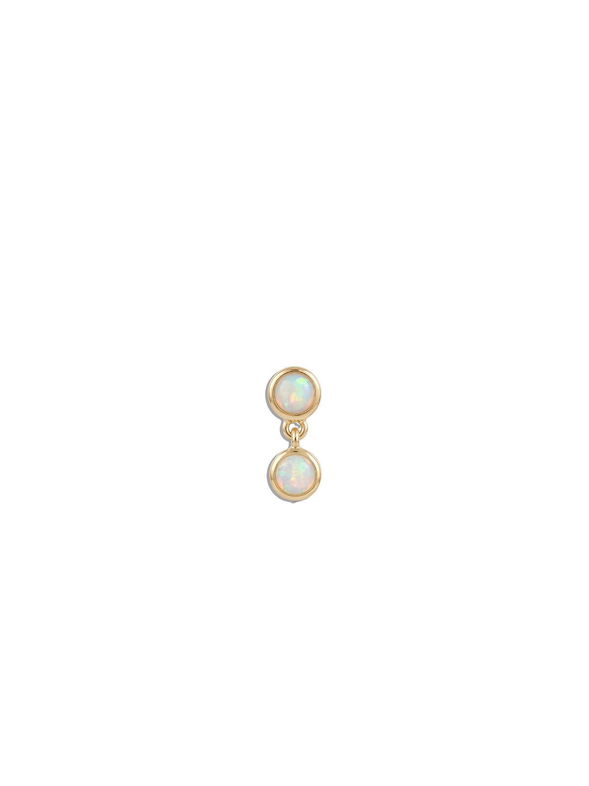 Double Opal Bezel Drop Yellow Gold Stud