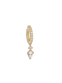 Double Diamond Drop Yellow Gold Hoop