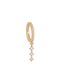 Triple Diamond Drop Yellow Gold Hoop