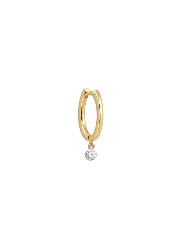 Single Diamond Drop Yellow Gold Hoop