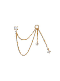 Opal and Diamond Chain Drop Yellow Gold Stud