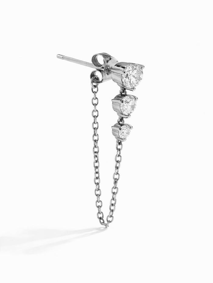 3 Graduated Lab Diamond White Gold Chain Earring