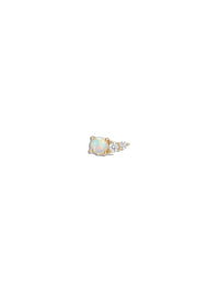 Opal & 2 Diamond Tiny Curve Yellow Gold Stud