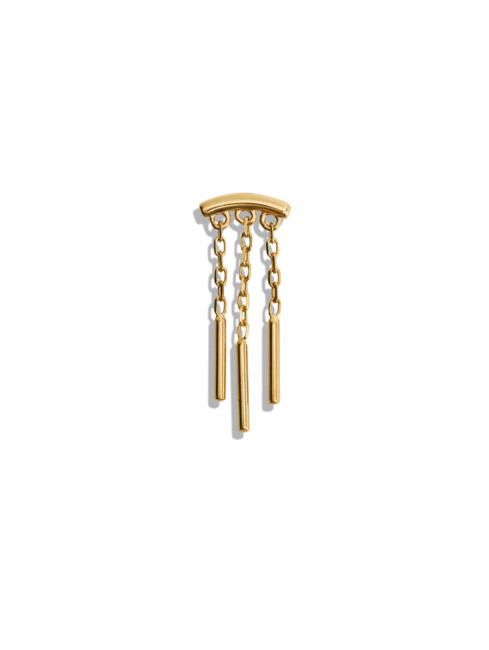 Triple Wind Chime Yellow Gold Bar End Stud
