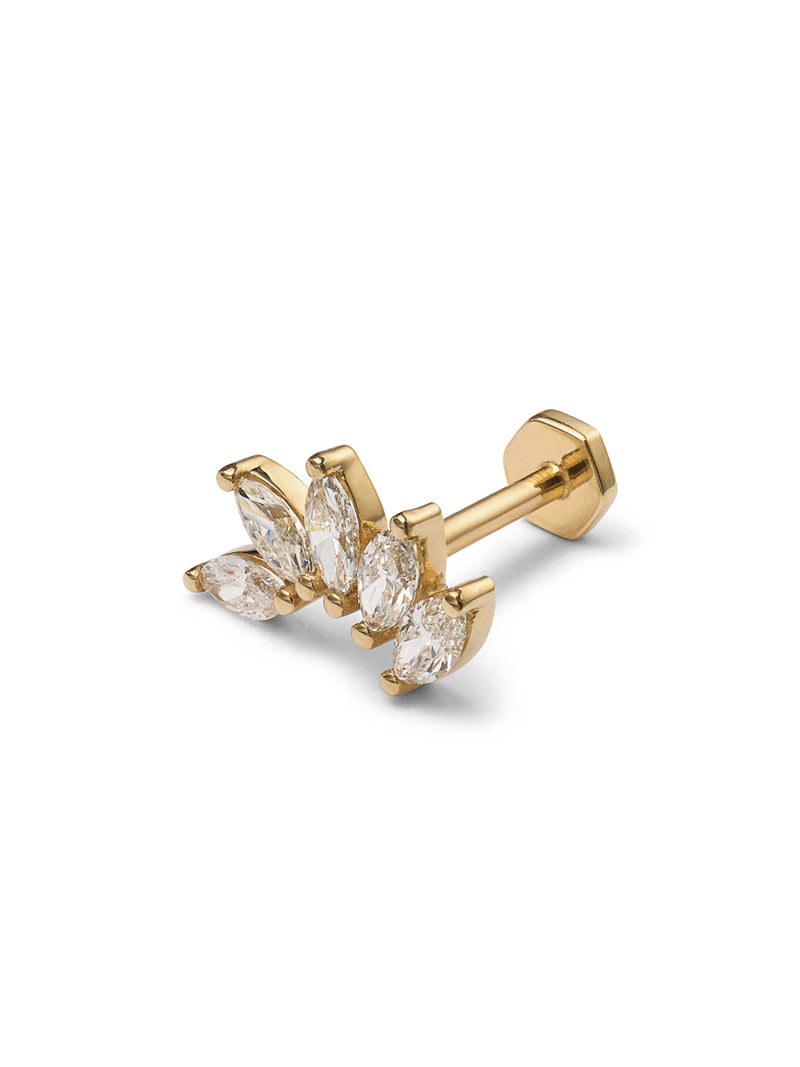 5 Diamond Marquise Curve Yellow Gold Stud