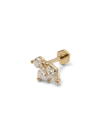 Four Round and Marquise Diamond Cluster Yellow Gold Stud