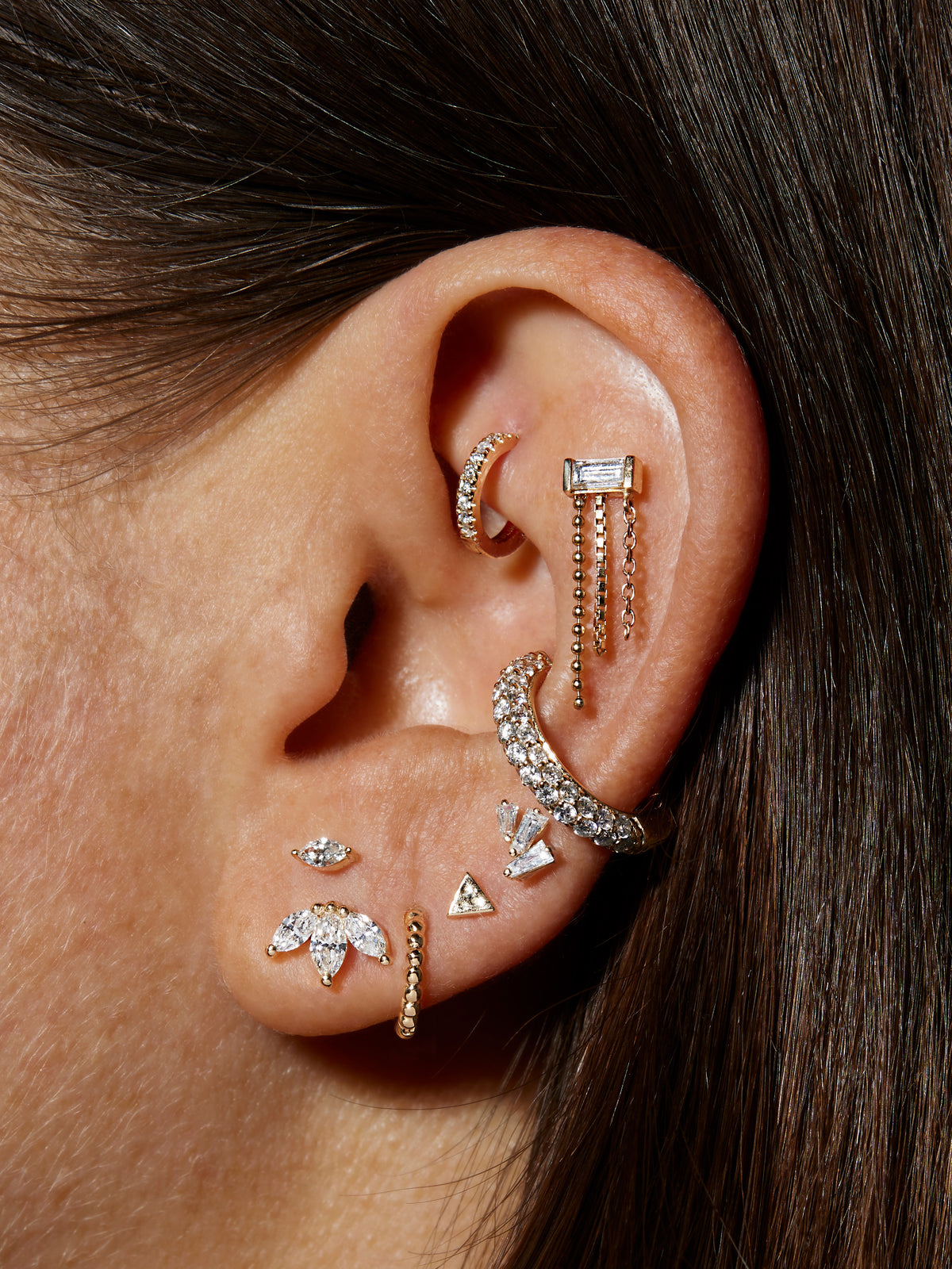 Hammered Triangle Yellow Gold Stud