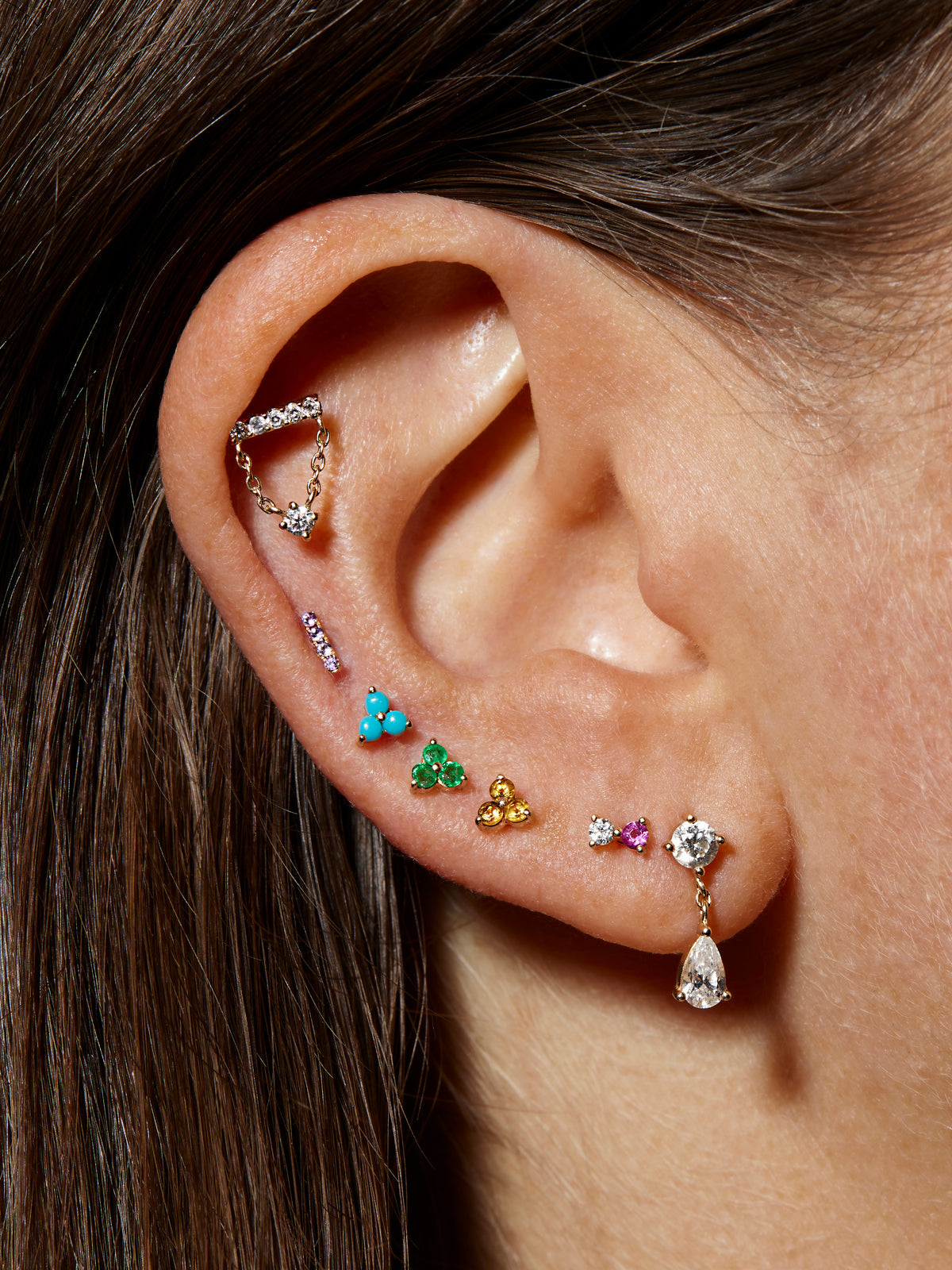 Ruby and Diamond Yellow Gold Stud