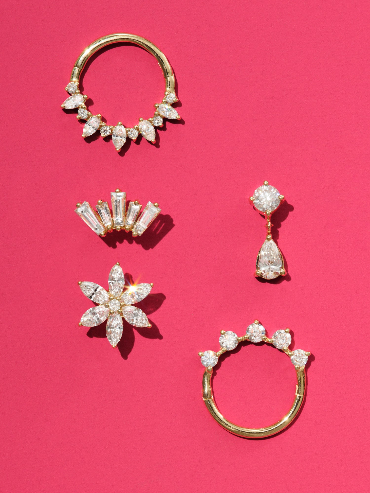 Marquise & Round Diamond Front White Gold Hinge Clicker Hoop Wildlike