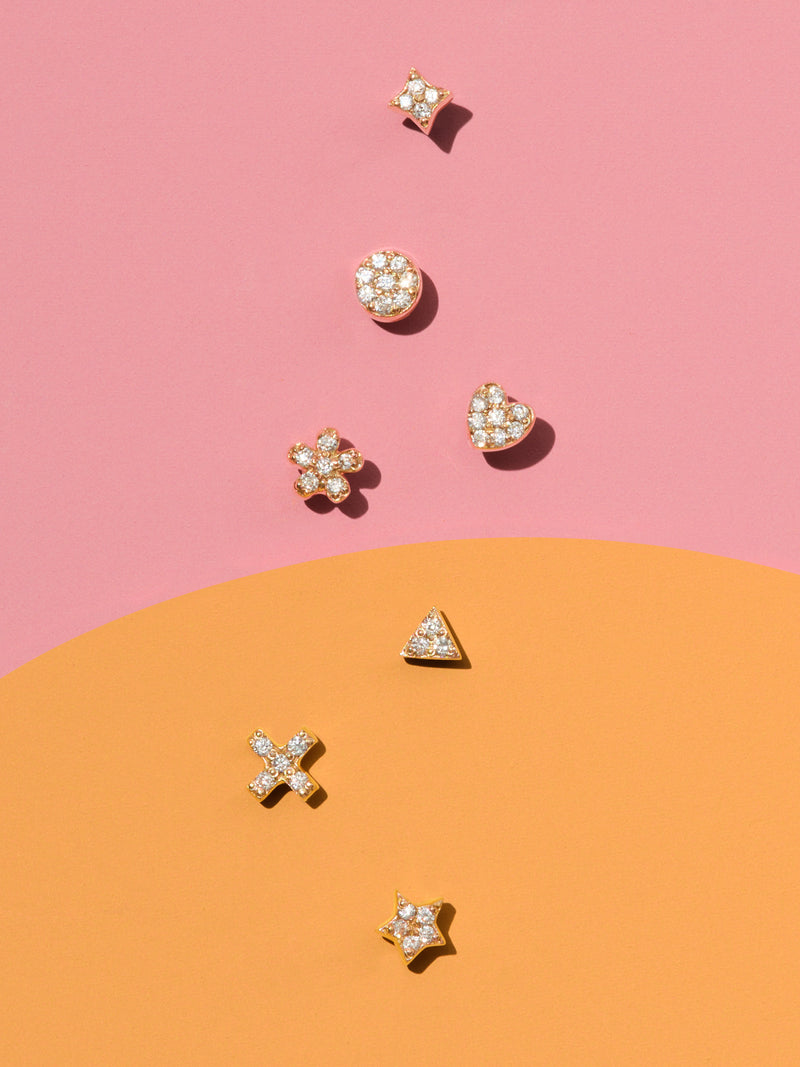 Pavé X Motif Yellow Gold Stud