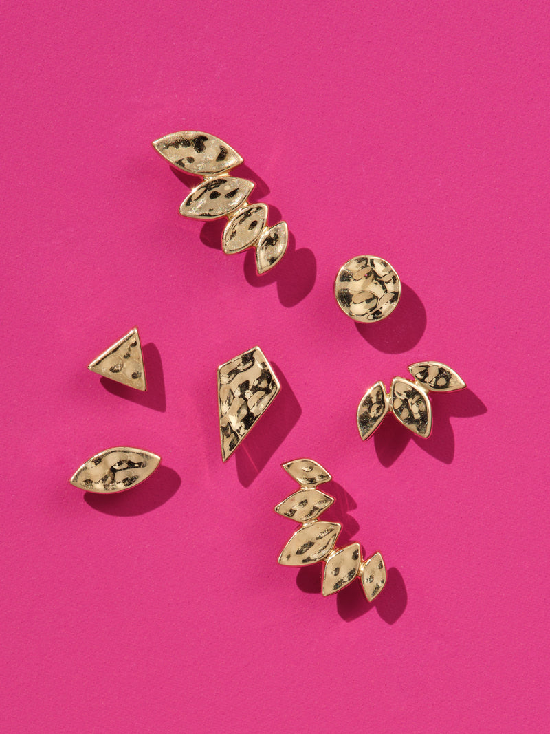 Hammered Marquise Yellow Gold Stud