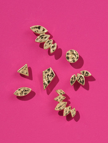 Hammered Triangle Yellow Gold Stud Earring