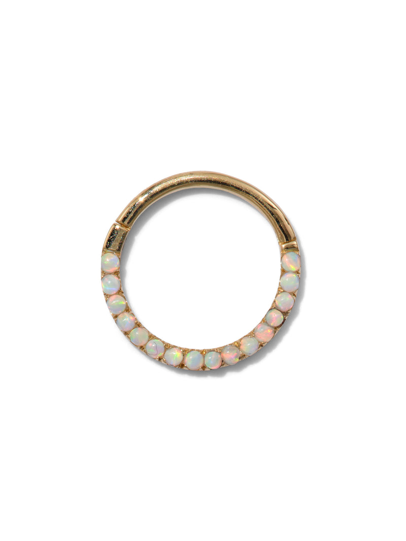 Opal Front Yellow Gold Hinge Clicker Hoop