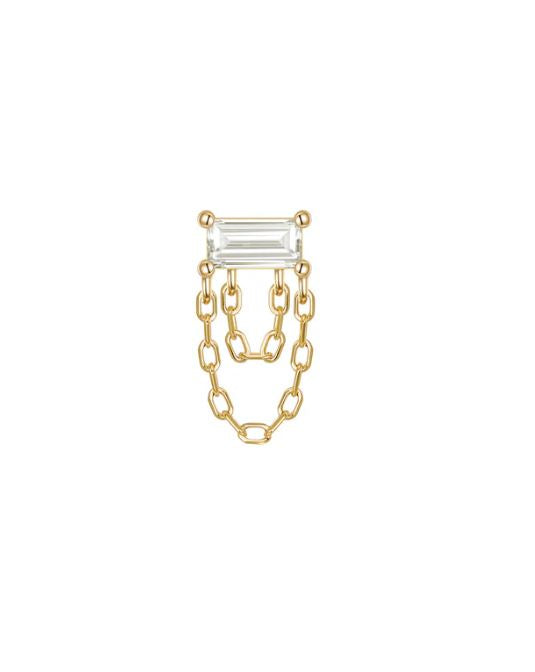 Hazel Diamond Baguette Double Chain Yellow Gold Stud