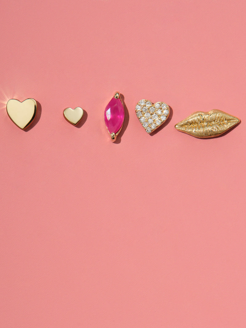 Teeny Heart Motif Yellow Gold Stud