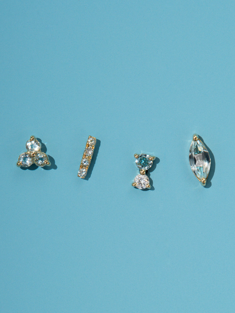 Aquamarine and Diamond Yellow Gold Stud