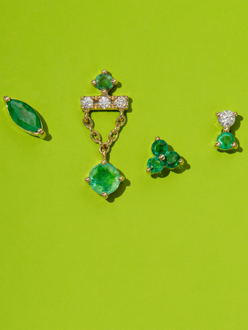 Emerald and Diamond Yellow Gold Stud