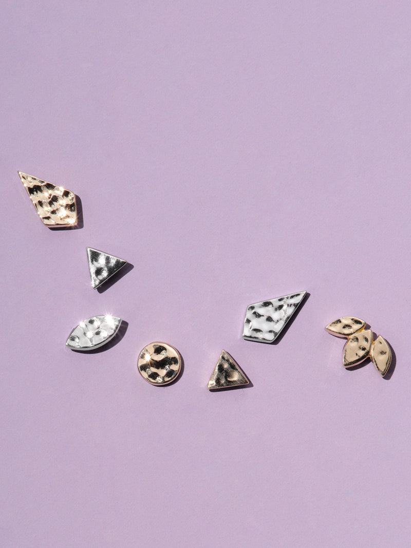 Hammered Kite Yellow Gold Stud