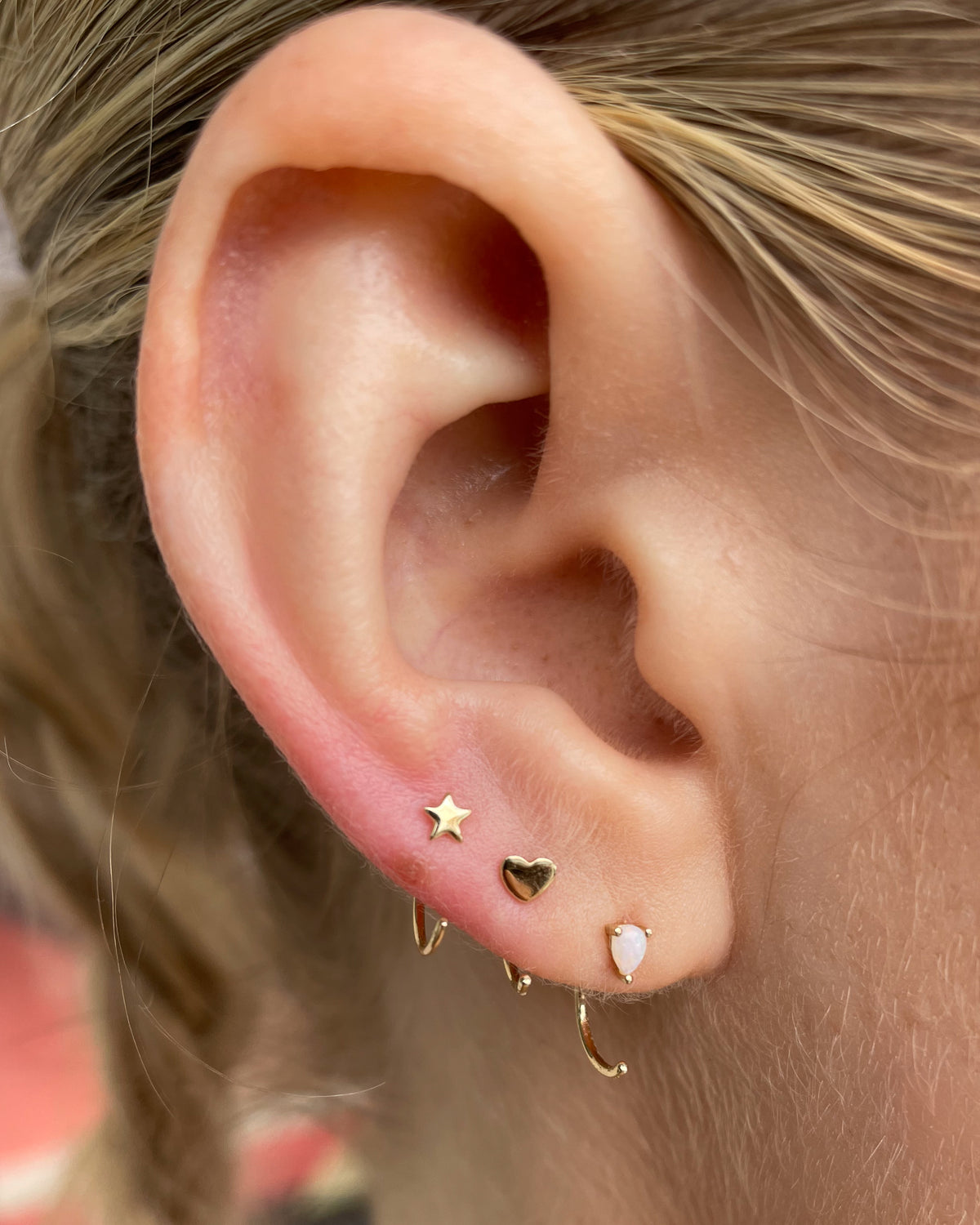 Star Motif Yellow Gold Huggie Hoop
