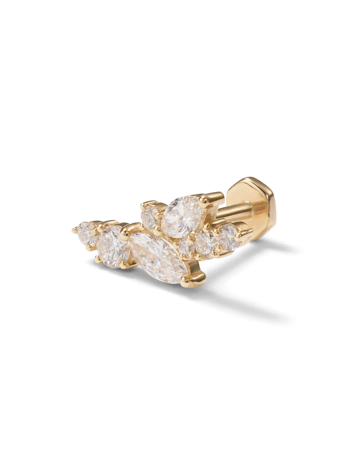 Long Diamond Cluster Yellow Gold Stud