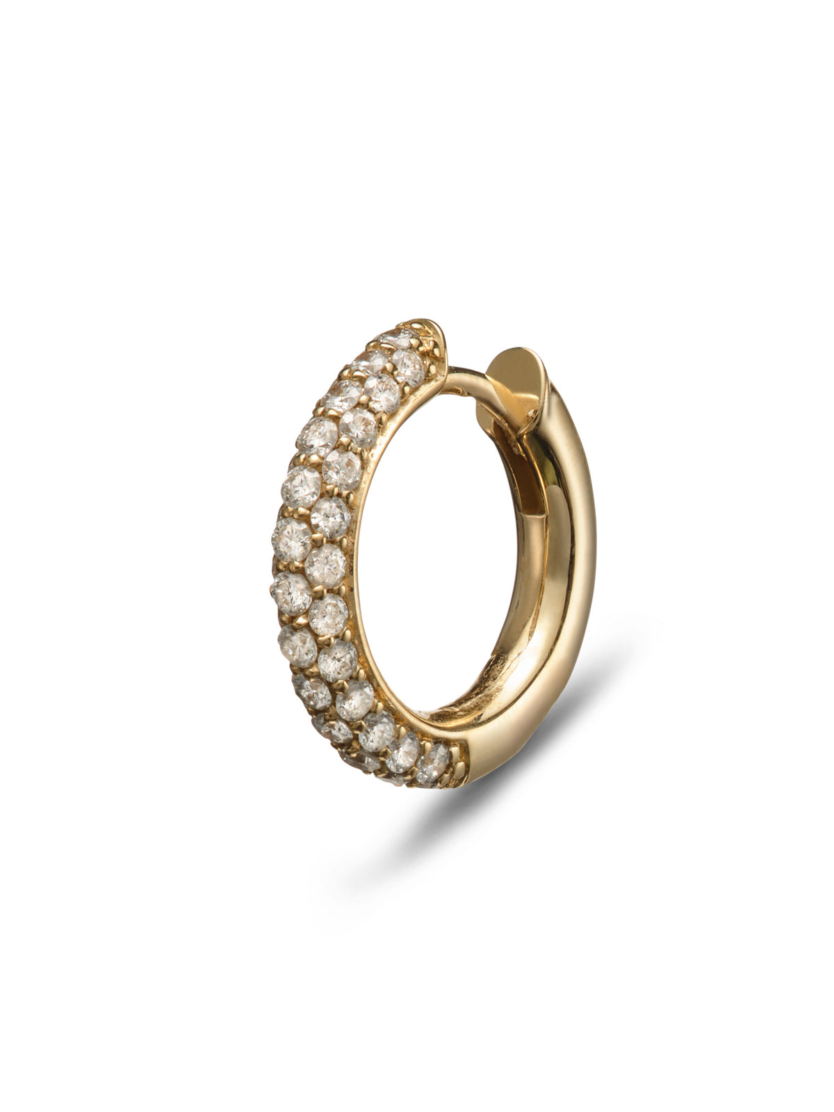 Three Row Diamond Yellow Gold Hoop