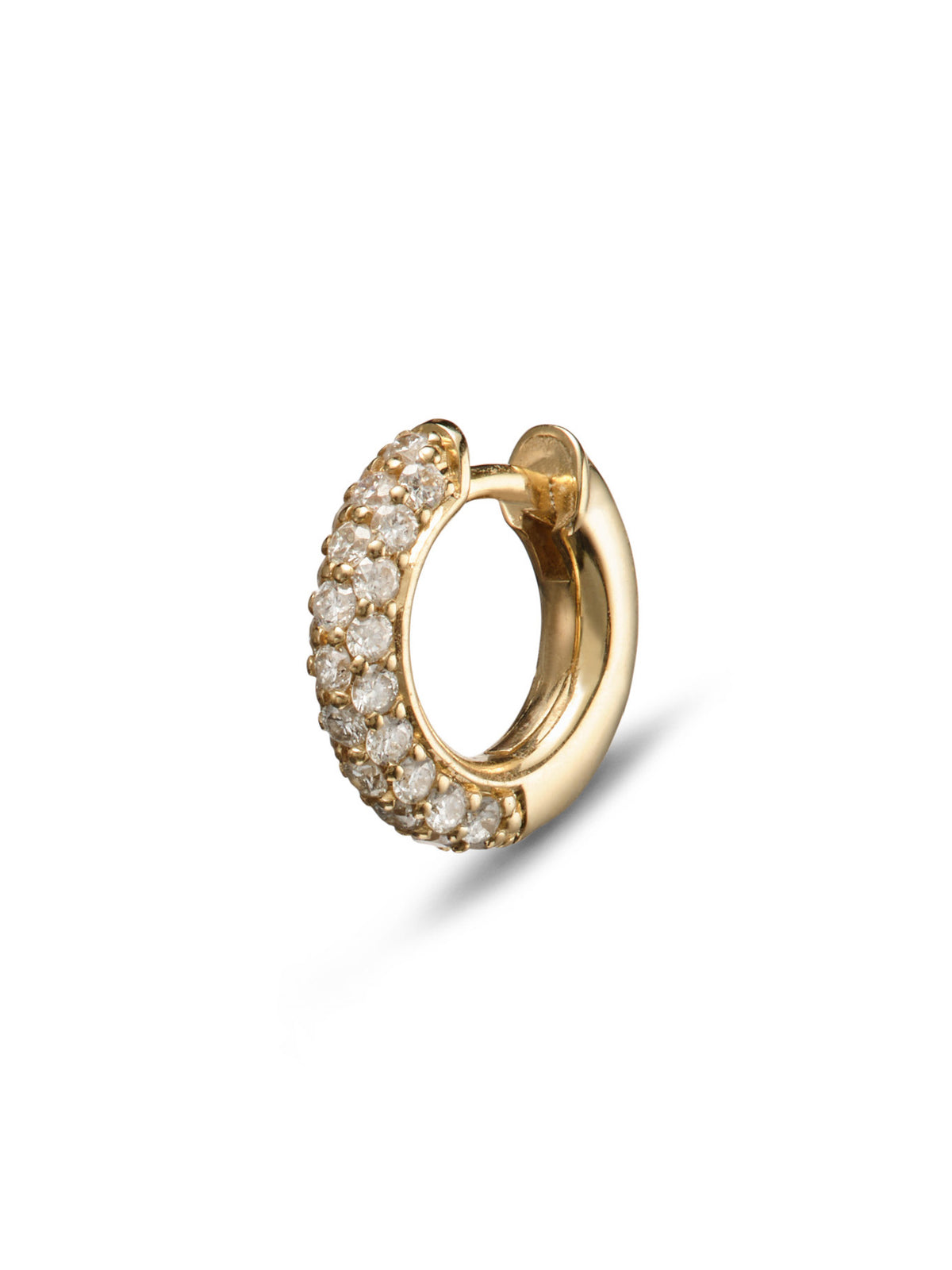 Three Row Diamond Yellow Gold Hoop